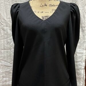 Maison d'Amelie Black V-Neck Blouse Ruche Shoulders